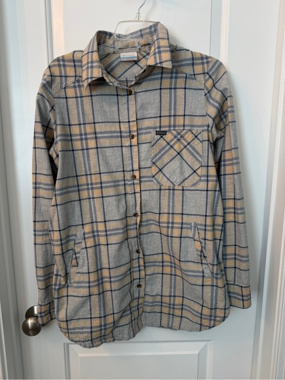Columbia Plaid Button-Up Shirt in Gray and Yellow